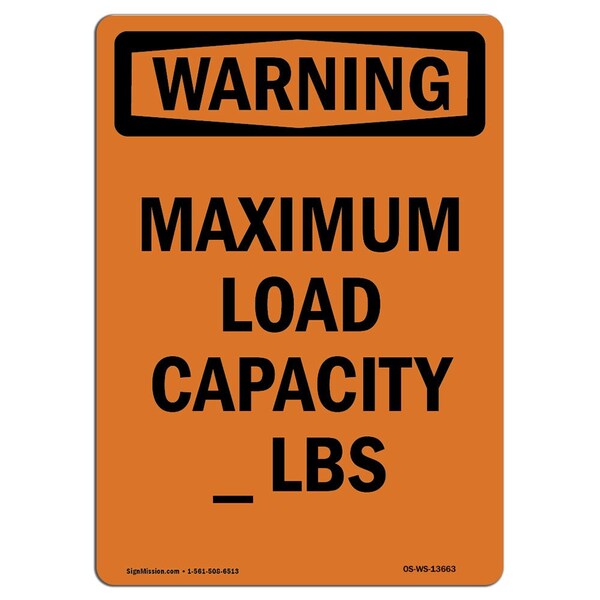 Safety Sign, OSHA WARNING, 5" Height, Maximum Load Capacity Lbs, Portrait, 10PK